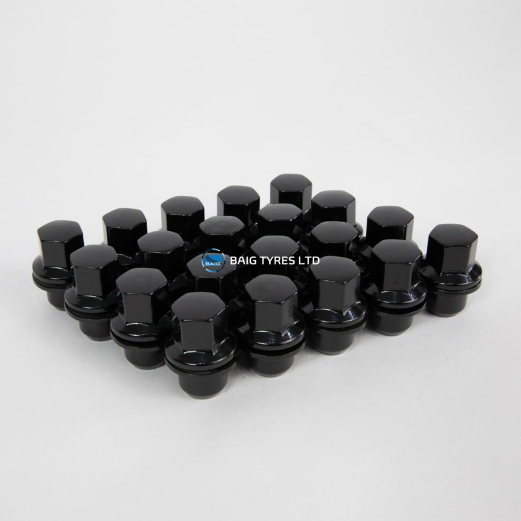 SET OF 20 BLACK WHEELS NUTS M14 X 1.5 22MM HEX FOR LAND / RANGE ROVER