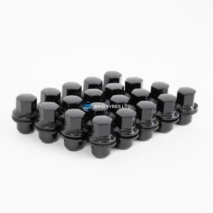 SET OF 20 BLACK WHEELS NUTS M14 X 1.5 22MM HEX FOR LAND / RANGE ROVER